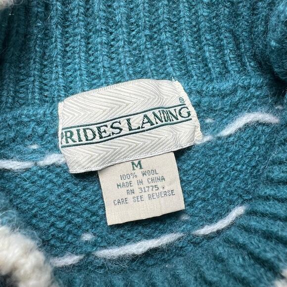 Vintage 90s Size Medium French Blue Wool Snowflake Sweater Mock Neck Cottage - Picture 8 of 8